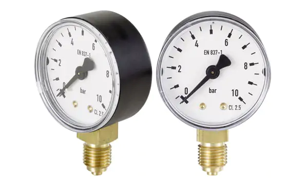 Bourdon tube pressure gauge, back or lower mount connection