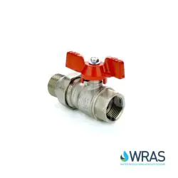 Brass Ball Valve – Male Union End – Red Butterfly Handle