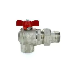 Economy Brass Angle Pattern Ball Valve Male Union End Red Butterfly Handle Screwed BSPP Female x Male Union End BSPP