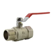 Economy BSP Male x Female NP Brass Ball Valve Red Handle - 1
