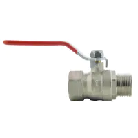 Economy BSP Male x Female NP Brass Ball Valve Red Handle - 2