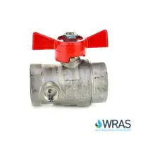 Economy Brass Ball Valve With Drain Plug Red Butterfly Handle - 2