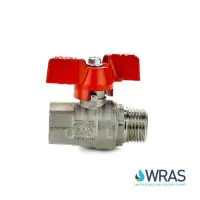 WRAS Approved Male x Female Brass Ball Valve - Red Butterfly Lever - 1