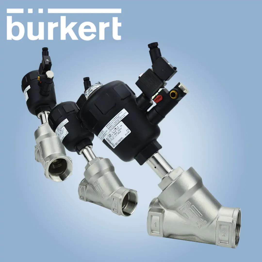 Our best selling Bürkert Type 2000 Angle Seat Piston Valve in Stainless Steel with Pilot Solenoid