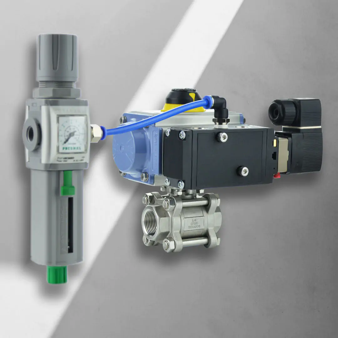 Actuated ball valve with solenoid and filter regulator